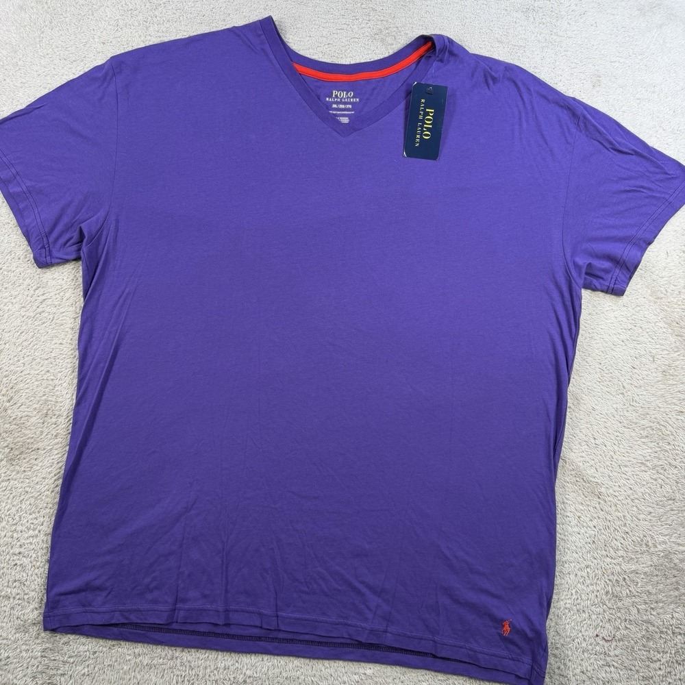 Polo Ralph Lauren T-Shirt Mens 2XL Purple V-Neck Pony Cotton Short Sleeve Tee